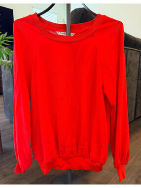 Trina Turk - Long Sleeve Crewneck Top - Coral/Deep Orange - Size Small